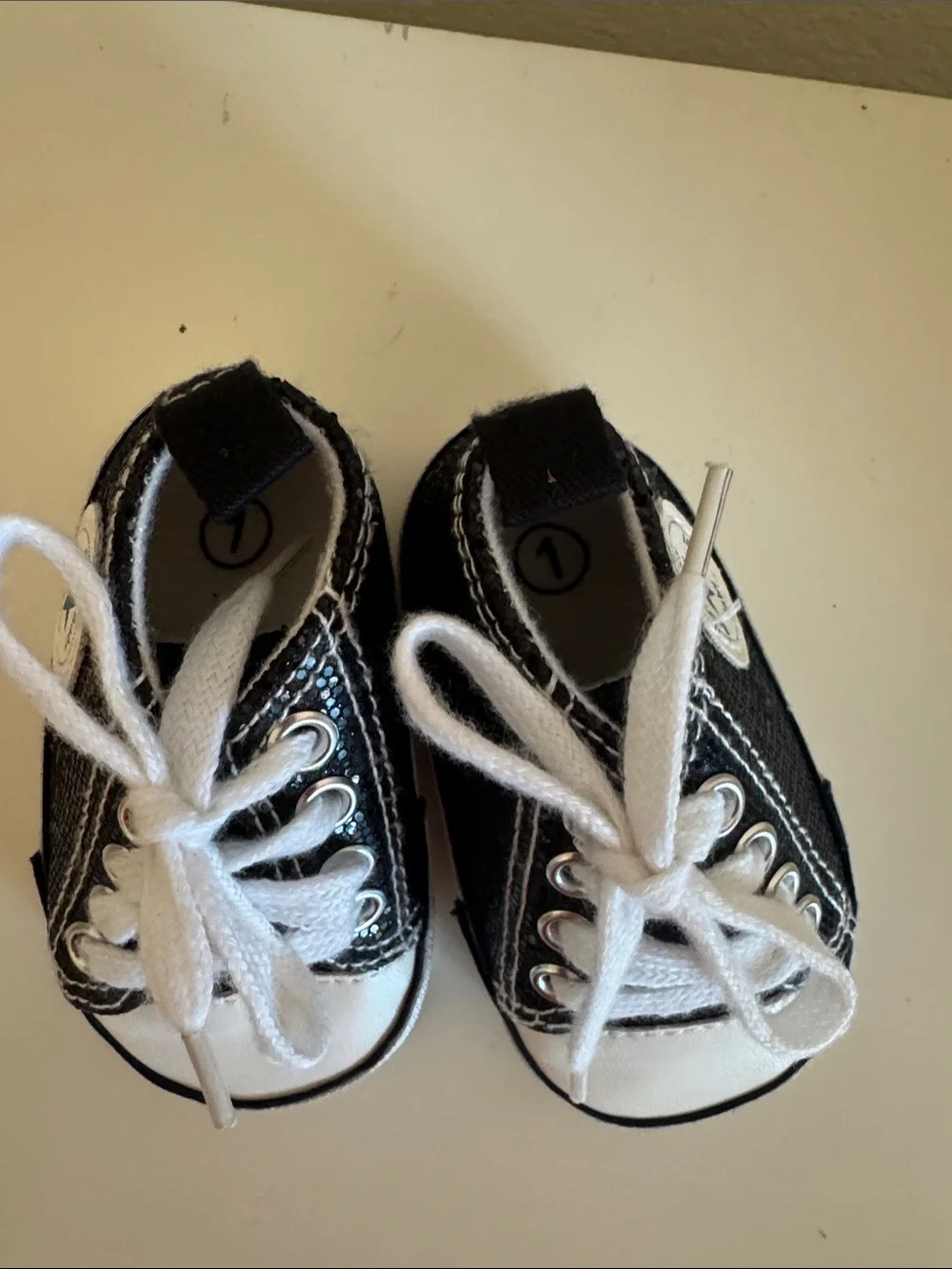 Black Glitter Converse-like Black and White Newborn Sneakers Infant size 1